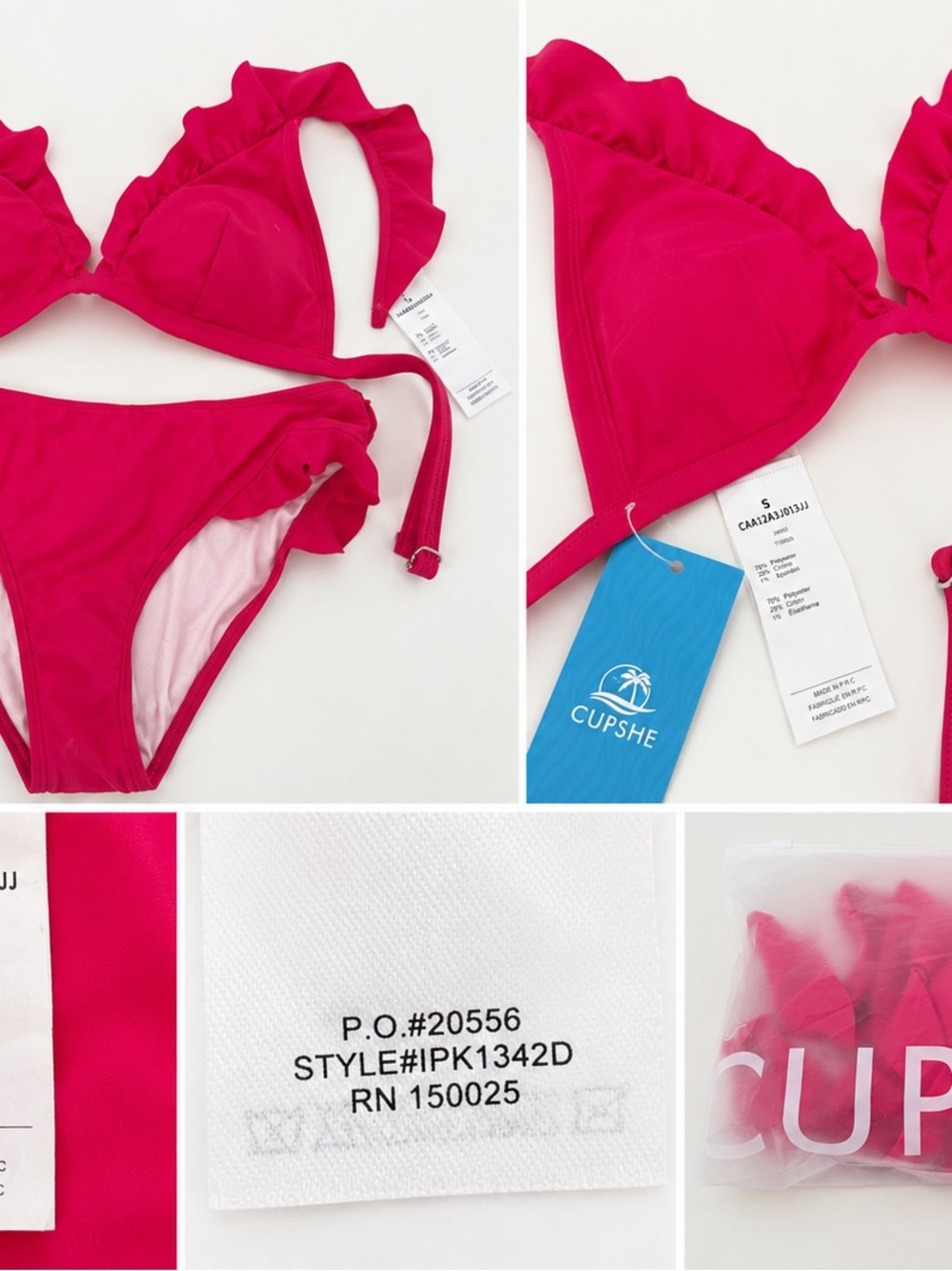 Cupshe Hot Pink Ruffle Triangle Bikini Set - Picture 2 of 2